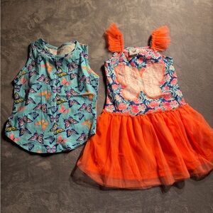 Girls Butterfly Tank & Orange Tulle Dress Set